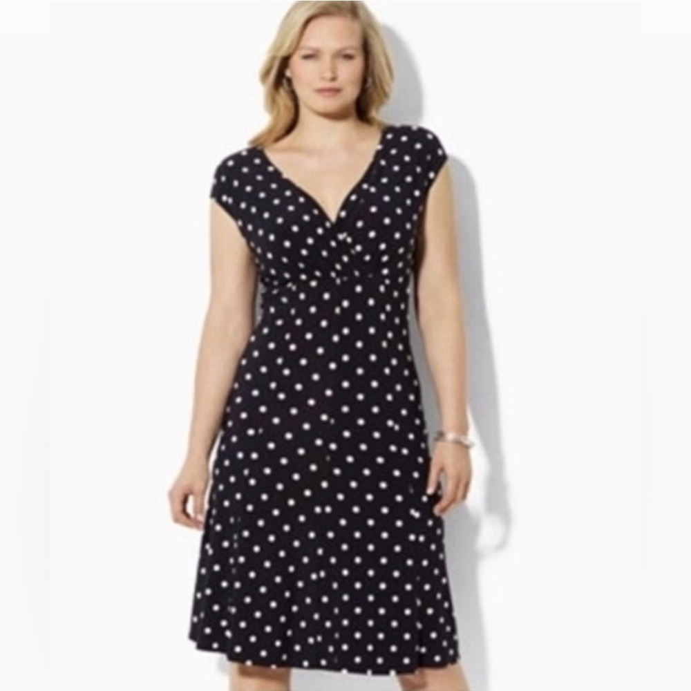 Lauren Ralph Lauren Polka Dot Dress Size 6 Black White Midi Y2K Vintage